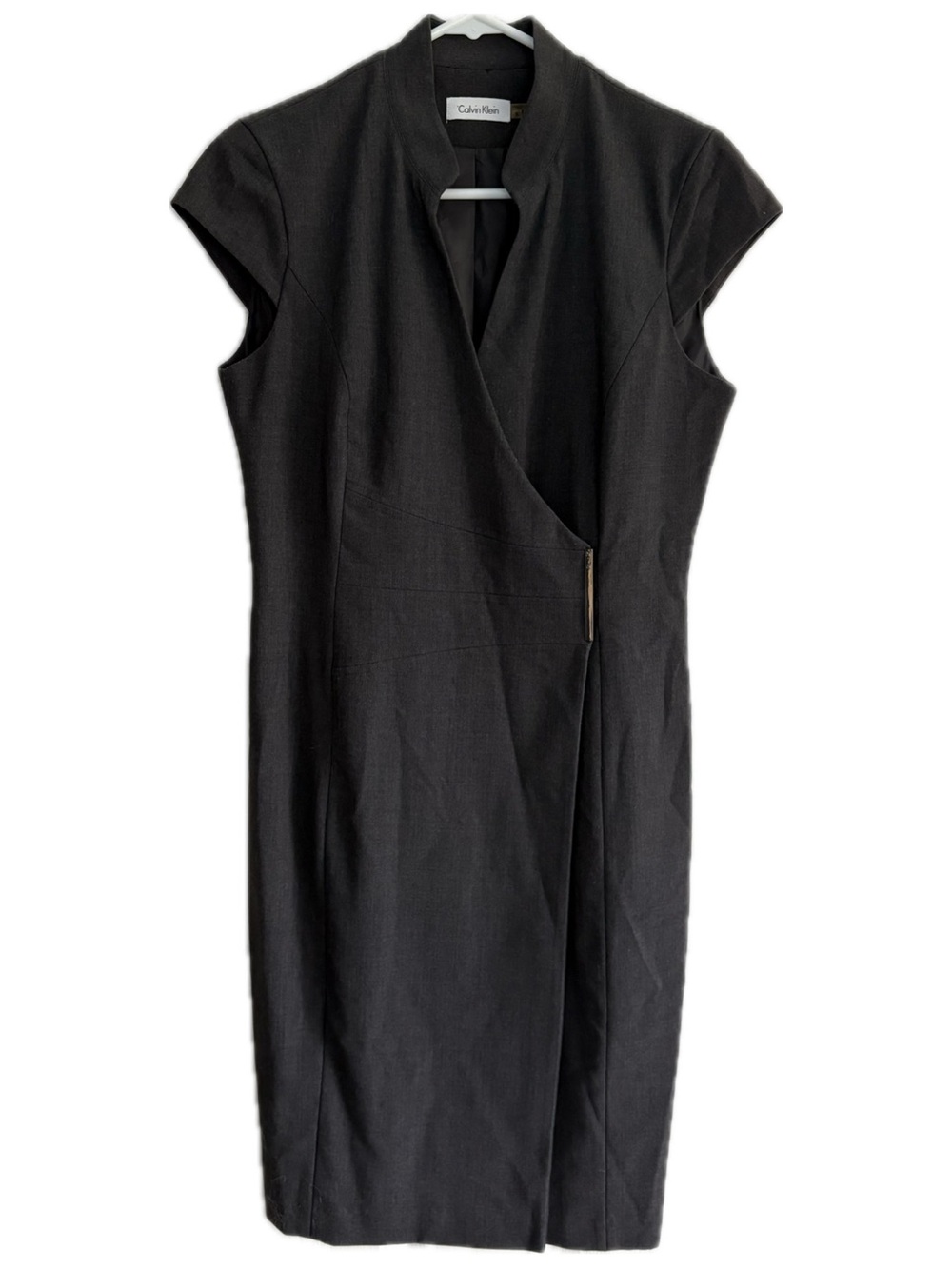 Calvin Klein grey Cap-Sleeve Wrap-Style Midi Dress